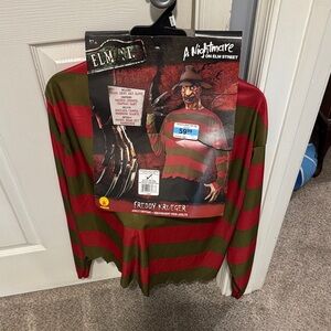 Freddy Krueger Striped Horror Sweater - Red & Olive Green
